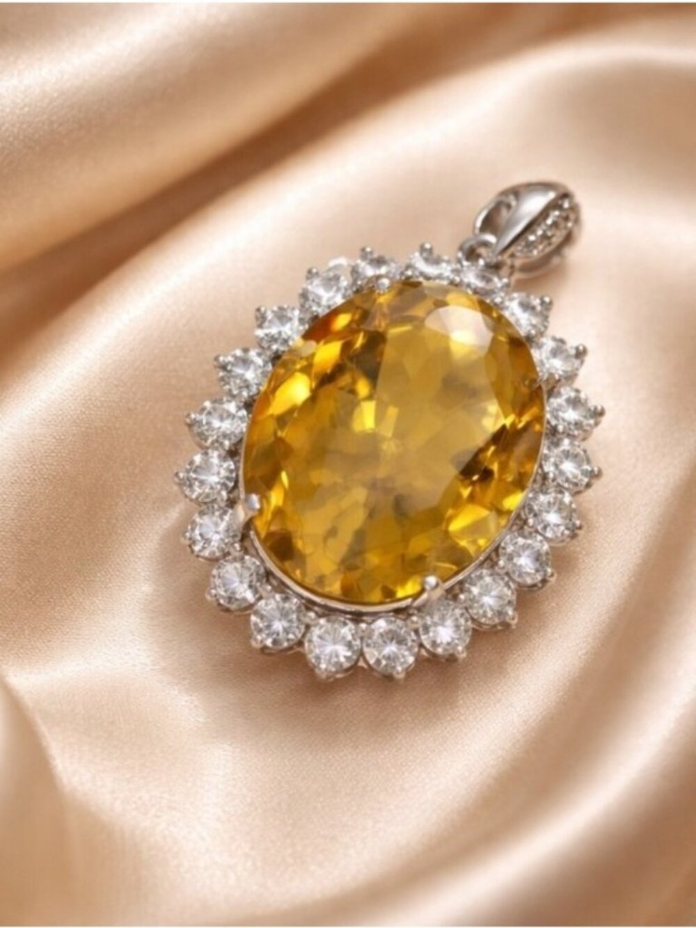 925 Sterling Silver Pendant 1.5x2cm with Natural Citrine & CZ